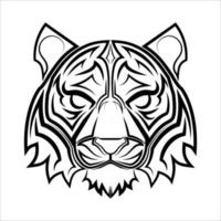 arte de línea en blanco y negro de la cabeza de tigre buen uso de símbolo icono de mascota avatar tatuaje diseño de camiseta logo o cualquier diseño vector