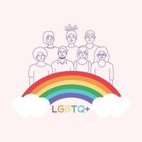 Happy young people with LGBTQ rainbow vector