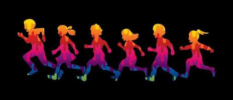 Abstract Group of Children Running Together vector