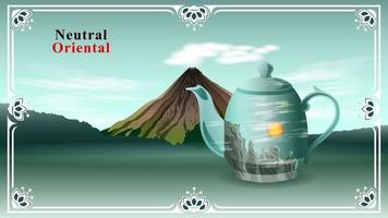 porcelain teapot landscape background vector