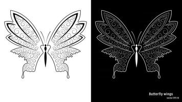 ornamental butterfly wings outline isolated vector