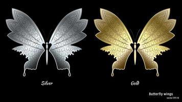 Silver and gold metal butterfly wings vector
