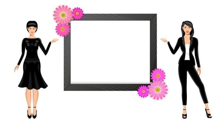 Two young womans blank picture frame