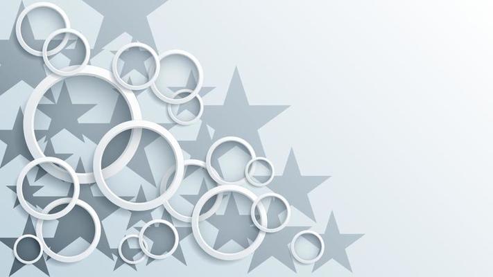 3d white circles rings and stars background