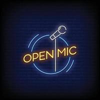 Open Mic Neon Signs Style Text Vector