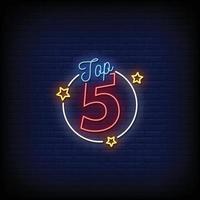 Top Five Neon Signs Style Text vector