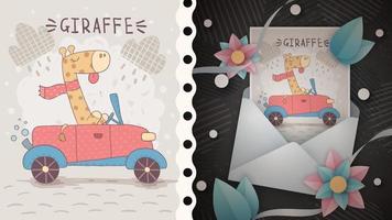 Cute giraffe travel idea for greeting card vector