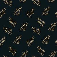 Seamless pattern with golden palm branches Yellow leaf of a palm tree on a dark background Vector endless texture