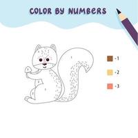 Color cute squirrel and mushroom by number Educational math game for children Coloring page vector