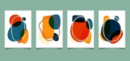 Set of abstract hand drawn organic shape bright color with lines frame doodles on white background vector