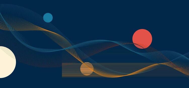 Abstract particles dot wave lines with circles elements on blue background vector