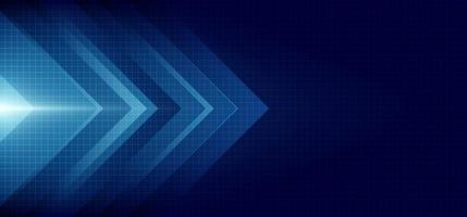 Abstract blue arrow glowing with lighting and line grid on blue background technology hitech concept vector