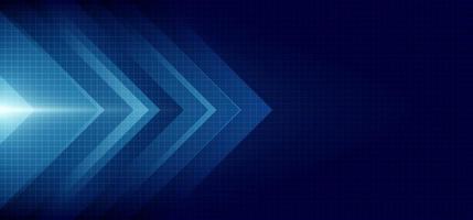 Abstract blue arrow glowing with lighting and line grid on blue background technology hitech concept vector