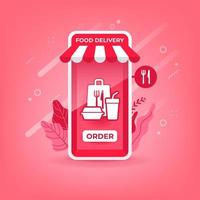 Food delivery online on mobile application vector