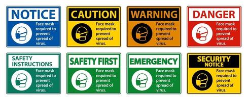 Face mask required to prevent spread of virus sign on white background vector