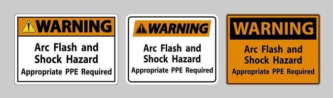 señal de advertencia peligro de arco eléctrico y descargas eléctricas se requiere ppe apropiado vector