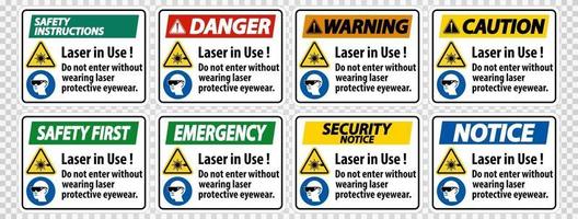 advertencia ppe etiqueta de seguridad láser en uso no ingrese sin usar gafas protectoras para láser vector