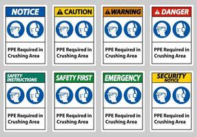 Sign PPE Required In Crushing Area Isolate on White Background vector