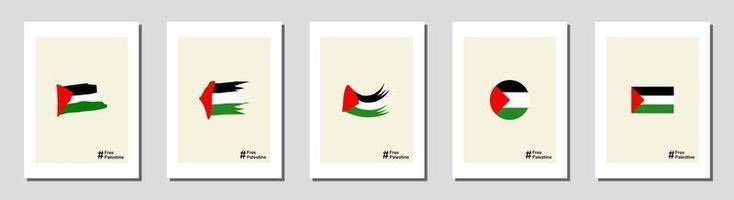 Palestina libre y conjunto de bandera de Palestina con fondo dibujado a mano de pincel para diseño de pared vector