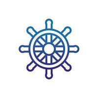 steering wheel ship marine life thick line blue vector