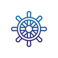 steering wheel ship marine life thick line blue vector