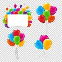 Set of Bunches and Groups of Color Glossy Helium Balloons Isolated vector