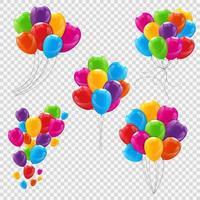 Conjunto de racimos y grupos de globos de helio brillantes de color aislado vector