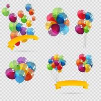 Conjunto de racimos y grupos de globos de helio brillantes de color aislado vector