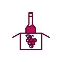 wine bottle in cardboard box grapes celebration drink beverage icon line and filled vector