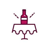 wine bottle on table celebration drink beverage icon line and filled vector