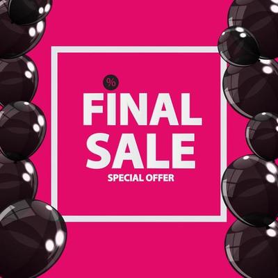 Abstract Designs, Final Sale Banner in Black and Pink Colours with Frame and Balloons