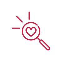 feliz día de san valentín lupa corazón amor romántico diseño de línea roja vector