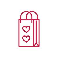 feliz dia de san valentin bolsa de compras regalo corazones amor diseño de línea roja vector