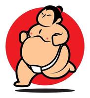 Cartoon cute Japanese sumo player running vector