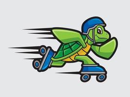 Tortuga deportiva jugando patines con mascota de velocidad vector