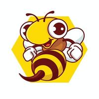 Cartoon happy bee with sharp stinger holding fists vector