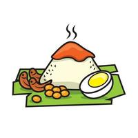 Nasi Lemak with boiled egg peanut on banana leaf vector