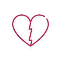 feliz dia de san valentin corazon roto amor triste diseño de línea roja vector