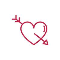 happy valentines day heart pierced for arrow romantic red line design vector