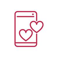 feliz día de san valentín smartphone corazones amor aplicación diseño de línea roja vector