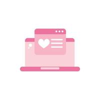 feliz día de san valentín computadora portátil corazón romántico diseño rosa vector