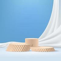 Artistic podium with fabric againts blue background