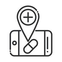 online health smartphone location pharmacy covid 19 pandemic line icon vector