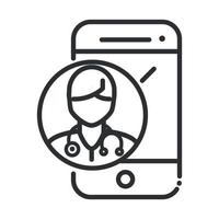 online health smartphone doctor consult app covid 19 pandemic line icon vector