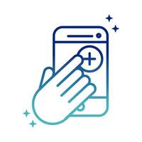 online health smartphone hand click medical app covid 19 pandemic gradient line icon vector