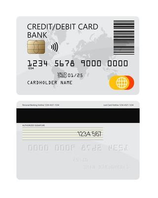 Credit or debit plastic bank card  for apps and websites
