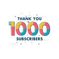 gracias 1000 suscriptores tarjeta de felicitación de celebración para 1k suscriptores sociales vector