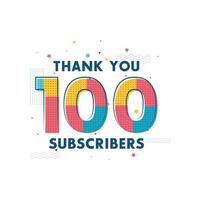 gracias tarjeta de felicitación de celebración de 100 suscriptores para redes sociales vector