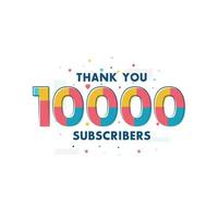 gracias tarjeta de felicitación de celebración de 10000 suscriptores para 10k suscriptores sociales vector