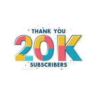 gracias 20k suscriptores tarjeta de felicitación de celebración para 20000 suscriptores sociales vector